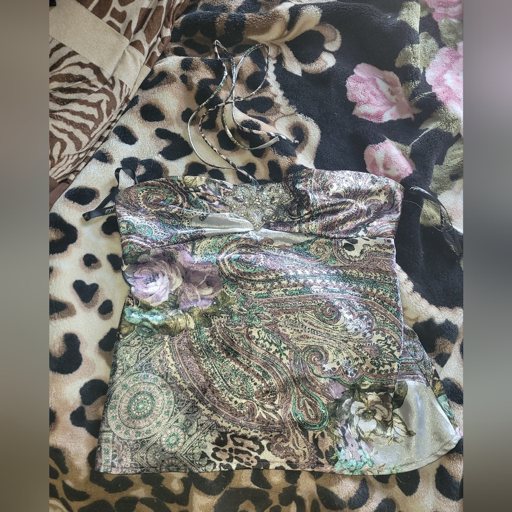 Vintage Baby Phat leopard paisley floral halter top